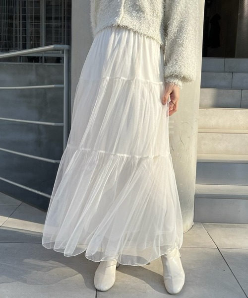 one after another NICE CLAUP（ワンアフターアナザーナイスクラップ）の「チュールティアードスカート（スカート・レディース・アイボリー/ブルーグレー/チャコールグレー・FREE）」の2枚目の写真