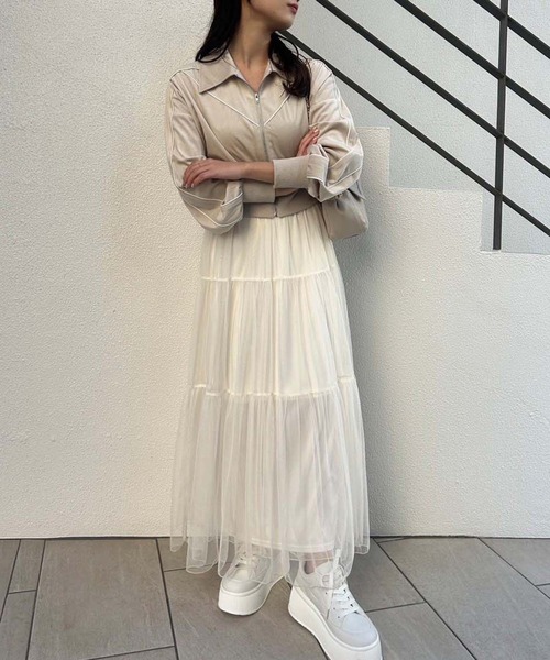 one after another NICE CLAUP（ワンアフターアナザーナイスクラップ）の「チュールティアードスカート（スカート・レディース・アイボリー/ブルーグレー/チャコールグレー・FREE）」の12枚目の写真