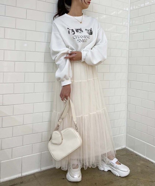 one after another NICE CLAUP（ワンアフターアナザーナイスクラップ）の「チュールティアードスカート（スカート・レディース・アイボリー/ブルーグレー/チャコールグレー・FREE）」の13枚目の写真