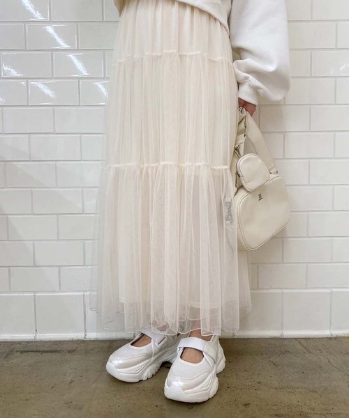 one after another NICE CLAUP（ワンアフターアナザーナイスクラップ）の「チュールティアードスカート（スカート・レディース・アイボリー/ブルーグレー/チャコールグレー・FREE）」の15枚目の写真