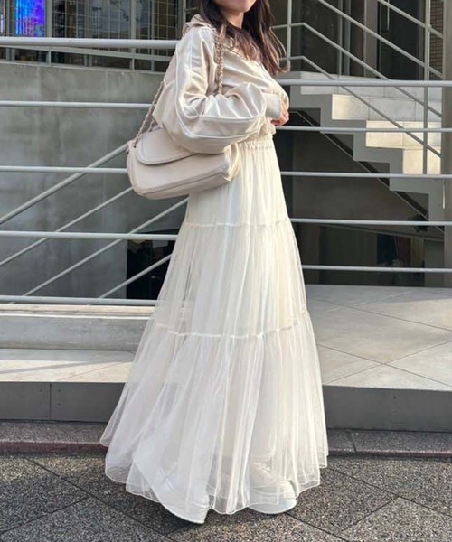 one after another NICE CLAUP（ワンアフターアナザーナイスクラップ）の「チュールティアードスカート（スカート・レディース・アイボリー/ブルーグレー/チャコールグレー・FREE）」の20枚目の写真