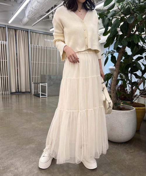 one after another NICE CLAUP（ワンアフターアナザーナイスクラップ）の「チュールティアードスカート（スカート・レディース・アイボリー/ブルーグレー/チャコールグレー・FREE）」の9枚目の写真