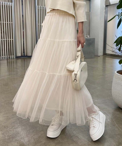 one after another NICE CLAUP（ワンアフターアナザーナイスクラップ）の「チュールティアードスカート（スカート・レディース・アイボリー/ブルーグレー/チャコールグレー・FREE）」の10枚目の写真