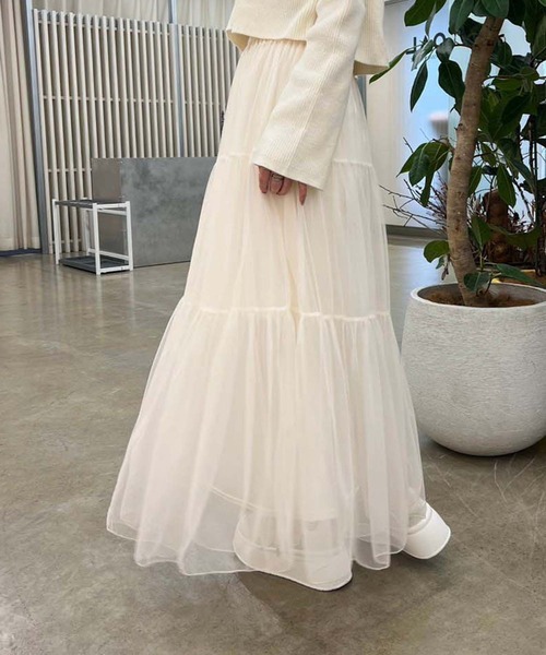 one after another NICE CLAUP（ワンアフターアナザーナイスクラップ）の「チュールティアードスカート（スカート・レディース・アイボリー/ブルーグレー/チャコールグレー・FREE）」の11枚目の写真