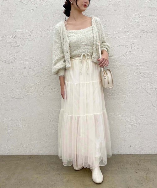 one after another NICE CLAUP（ワンアフターアナザーナイスクラップ）の「チュールティアードスカート（スカート・レディース・アイボリー/ブルーグレー/チャコールグレー・FREE）」の4枚目の写真