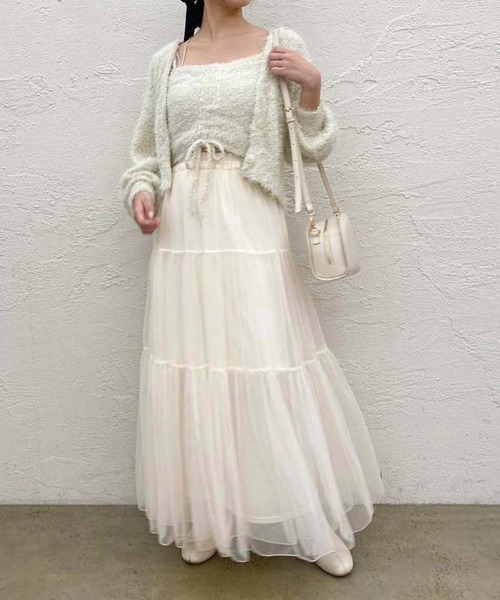 one after another NICE CLAUP（ワンアフターアナザーナイスクラップ）の「チュールティアードスカート（スカート・レディース・アイボリー/ブルーグレー/チャコールグレー・FREE）」の5枚目の写真