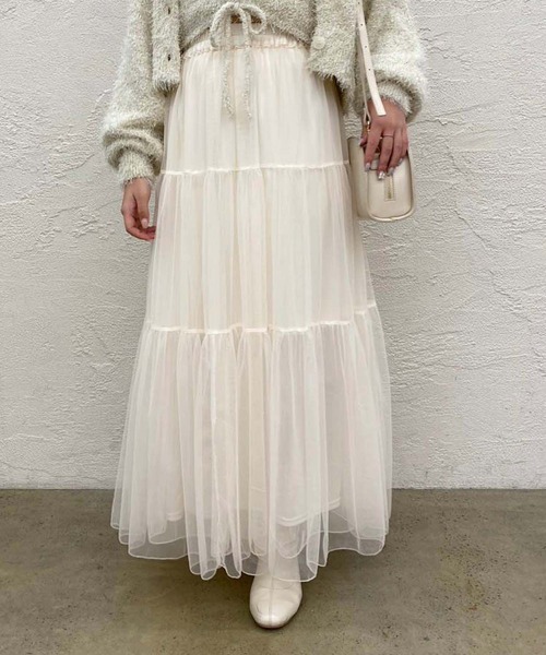 one after another NICE CLAUP（ワンアフターアナザーナイスクラップ）の「チュールティアードスカート（スカート・レディース・アイボリー/ブルーグレー/チャコールグレー・FREE）」の7枚目の写真