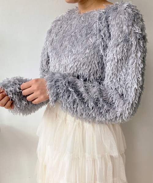 AS KNOW AS plus(アズノゥアズプラス)の「◎フリンジシャギージャガードプルオーバー(Tシャツ/カットソー・レディース・アイボリー/ブルーグレー/ブラック・FREE)」の3枚目の写真