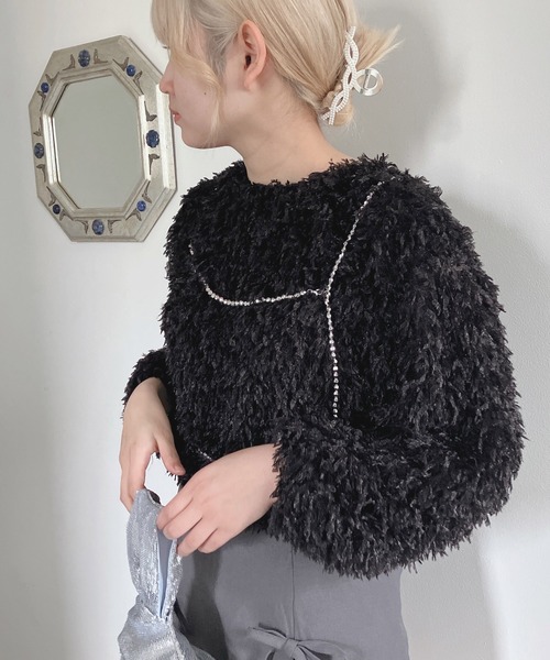 AS KNOW AS plus(アズノゥアズプラス)の「◎フリンジシャギージャガードプルオーバー(Tシャツ/カットソー・レディース・アイボリー/ブルーグレー/ブラック・FREE)」の2枚目の写真