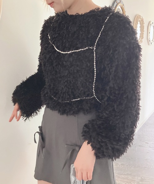 AS KNOW AS plus(アズノゥアズプラス)の「◎フリンジシャギージャガードプルオーバー(Tシャツ/カットソー・レディース・アイボリー/ブルーグレー/ブラック・FREE)」の4枚目の写真