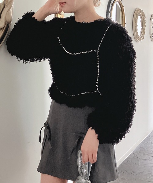 AS KNOW AS plus(アズノゥアズプラス)の「◎フリンジシャギージャガードプルオーバー(Tシャツ/カットソー・レディース・アイボリー/ブルーグレー/ブラック・FREE)」の5枚目の写真