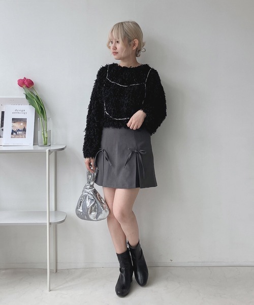 AS KNOW AS plus(アズノゥアズプラス)の「◎フリンジシャギージャガードプルオーバー(Tシャツ/カットソー・レディース・アイボリー/ブルーグレー/ブラック・FREE)」の10枚目の写真