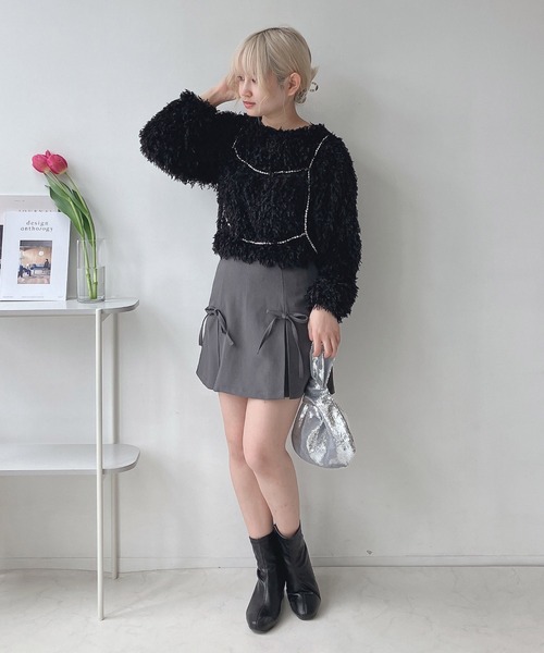 AS KNOW AS plus(アズノゥアズプラス)の「◎フリンジシャギージャガードプルオーバー(Tシャツ/カットソー・レディース・アイボリー/ブルーグレー/ブラック・FREE)」の11枚目の写真