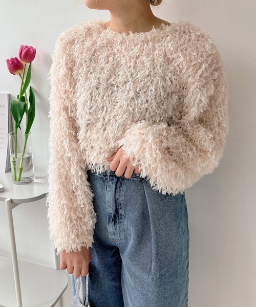 AS KNOW AS plus(アズノゥアズプラス)の「◎フリンジシャギージャガードプルオーバー(Tシャツ/カットソー・レディース・アイボリー/ブルーグレー/ブラック・FREE)」の12枚目の写真