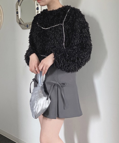 AS KNOW AS plus(アズノゥアズプラス)の「◎フリンジシャギージャガードプルオーバー(Tシャツ/カットソー・レディース・アイボリー/ブルーグレー/ブラック・FREE)」の7枚目の写真