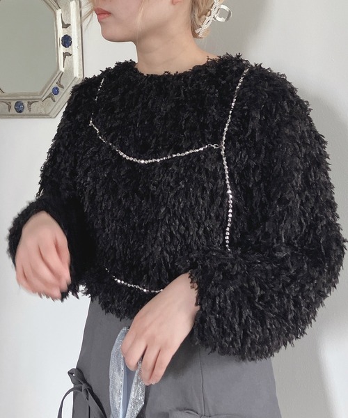 AS KNOW AS plus(アズノゥアズプラス)の「◎フリンジシャギージャガードプルオーバー(Tシャツ/カットソー・レディース・アイボリー/ブルーグレー/ブラック・FREE)」の8枚目の写真