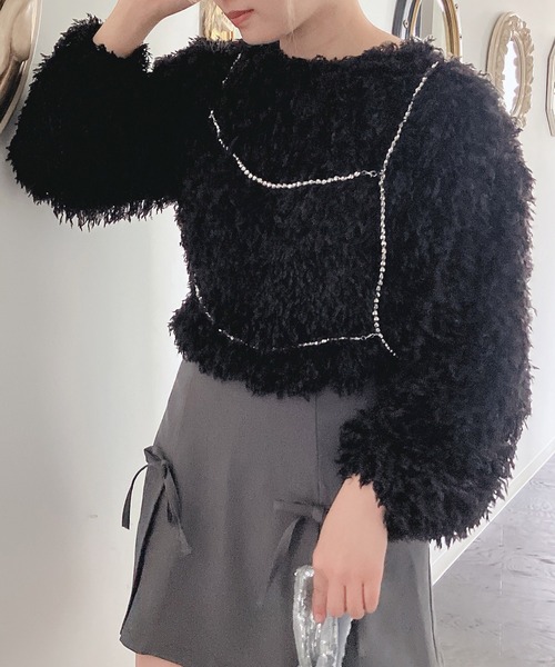 AS KNOW AS plus(アズノゥアズプラス)の「◎フリンジシャギージャガードプルオーバー(Tシャツ/カットソー・レディース・アイボリー/ブルーグレー/ブラック・FREE)」の9枚目の写真