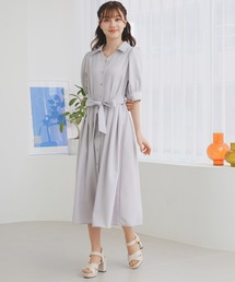 麻調シャツワンピース