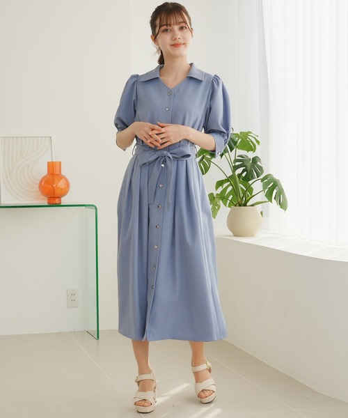 ASTORIA ODIER(アストリアオディール)の「麻調シャツワンピース(ワンピース・レディース・ブルー/ネイビー/ラベンダー・SMALL/MEDIUM/LARGE)」の16枚目の写真