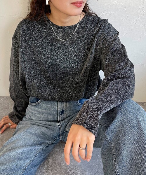 fredy emue(フレディエミュ)の「ラメロンT(Tシャツ/カットソー・レディース・サックスブルー/ブラック/シルバー/ブラック系その他・38)」の3枚目の写真