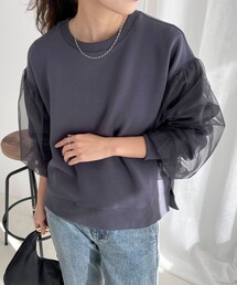 fredy emue | 袖チュールポンチプルオーバー(Tシャツ/カットソー)