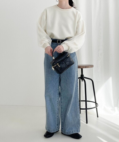 fredy emue(フレディエミュ)の「袖チュールポンチプルオーバー(Tシャツ/カットソー・レディース・アイボリー/カーキ/チャコールグレー・38)」の6枚目の写真