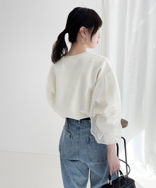 fredy emue(フレディエミュ)の「袖チュールポンチプルオーバー(Tシャツ/カットソー・レディース・アイボリー/カーキ/チャコールグレー・38)」の9枚目の写真