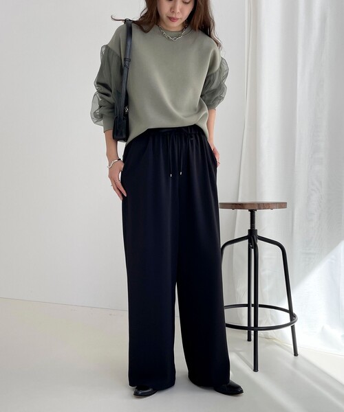 fredy emue(フレディエミュ)の「袖チュールポンチプルオーバー(Tシャツ/カットソー・レディース・アイボリー/カーキ/チャコールグレー・38)」の12枚目の写真