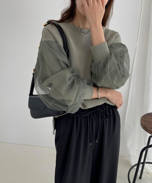 fredy emue(フレディエミュ)の「袖チュールポンチプルオーバー(Tシャツ/カットソー・レディース・アイボリー/カーキ/チャコールグレー・38)」の16枚目の写真