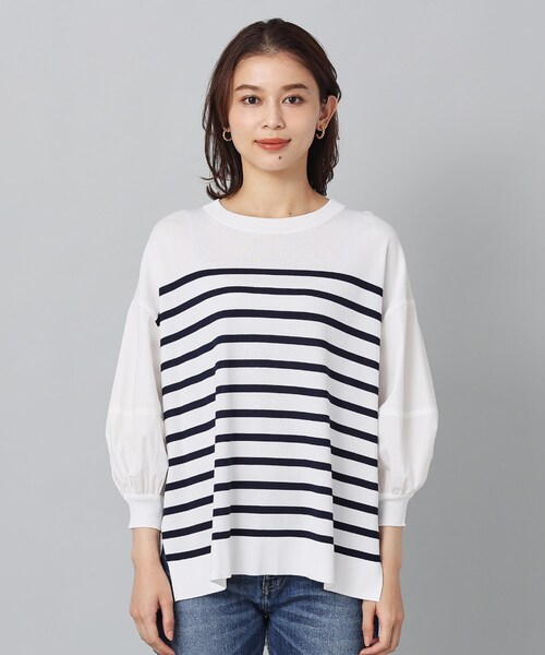 TorrazzoDonna ニットブラウス セール】【TORRAZZO DONNA】別注 ボーダー×ブラウスハイブリッド