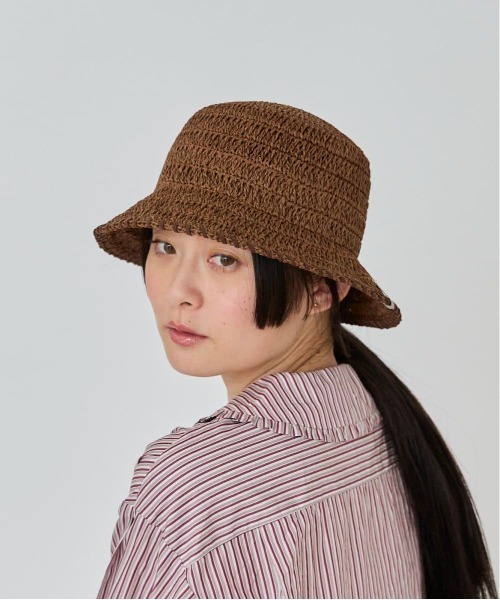 OVERRIDE（オーバーライド）の「OVERRIDE PAPER CROCHET ST BUCKET HAT / オーバーライド（ハット・レディース・ライトベージュ/ブルー/ブラウン・58cm）」の4枚目の写真