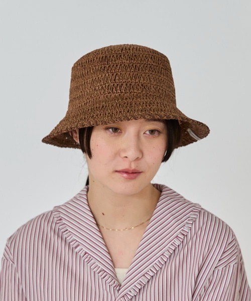 OVERRIDE（オーバーライド）の「OVERRIDE PAPER CROCHET ST BUCKET HAT / オーバーライド（ハット・レディース・ライトベージュ/ブルー/ブラウン・58cm）」の5枚目の写真