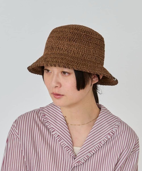 OVERRIDE（オーバーライド）の「OVERRIDE PAPER CROCHET ST BUCKET HAT / オーバーライド（ハット・レディース・ライトベージュ/ブルー/ブラウン・58cm）」の6枚目の写真