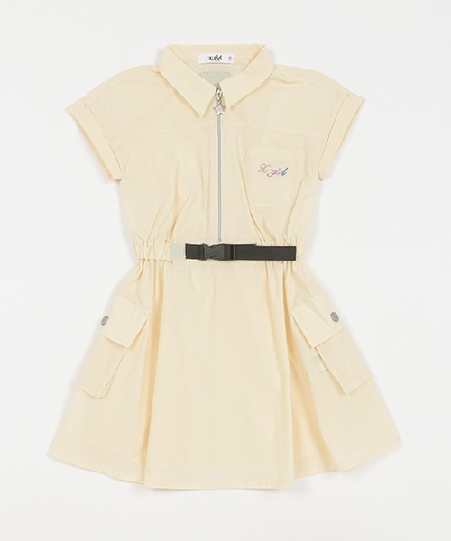 X-girl Stages(エックスガールステージス)の「防汚加工ハーフジップワンピース(ワンピース・キッズ・ブラック/アイボリー/ピンク・120cm/130cm/140cm/100cm/110cm/90cm)」の1枚目の写真