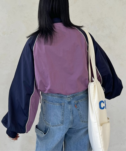 CPCM（シーピーシーエム）の「裾ドロスト配色トラックジャケット（ブルゾン・レディース・パープル/ブラック/オフホワイト・FREE）」の6枚目の写真