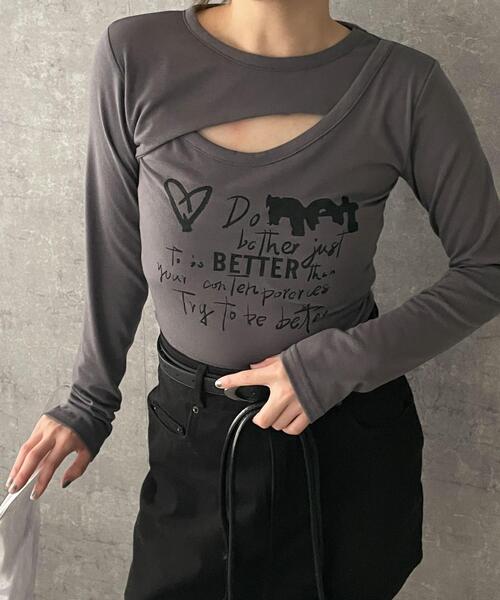 dispark(ディスパーク)の「DISPARK/フロントホールプリントロンT(Tシャツ/カットソー・レディース・ホワイト/グレー・FREE)」の2枚目の写真