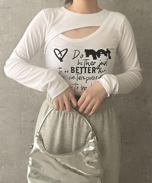 dispark(ディスパーク)の「DISPARK/フロントホールプリントロンT(Tシャツ/カットソー・レディース・ホワイト/グレー・FREE)」の4枚目の写真