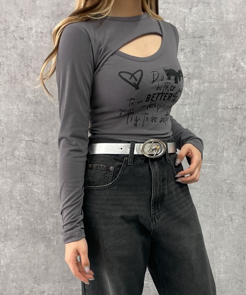 dispark(ディスパーク)の「DISPARK/フロントホールプリントロンT(Tシャツ/カットソー・レディース・ホワイト/グレー・FREE)」の20枚目の写真