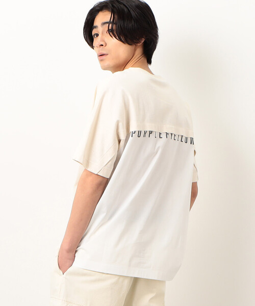 Purple&Yellow（パープルアンドイエロー）の「バックロゴプリント 布帛切替 半袖Ｔシャツ（Tシャツ/カットソー・メンズ・グレイッシュベージュ/アイボリー/ブラック/ターコイズブルー・SMALL/MEDIUM/LARGE）」の8枚目の写真