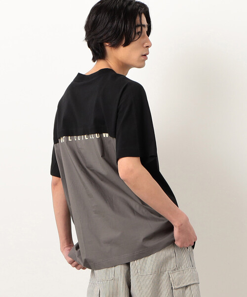 Purple&Yellow（パープルアンドイエロー）の「バックロゴプリント 布帛切替 半袖Ｔシャツ（Tシャツ/カットソー・メンズ・グレイッシュベージュ/アイボリー/ブラック/ターコイズブルー・SMALL/MEDIUM/LARGE）」の14枚目の写真