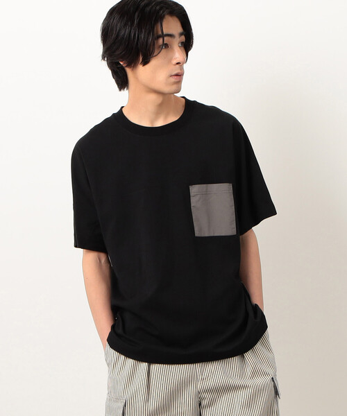 Purple&Yellow（パープルアンドイエロー）の「バックロゴプリント 布帛切替 半袖Ｔシャツ（Tシャツ/カットソー・メンズ・グレイッシュベージュ/アイボリー/ブラック/ターコイズブルー・SMALL/MEDIUM/LARGE）」の16枚目の写真