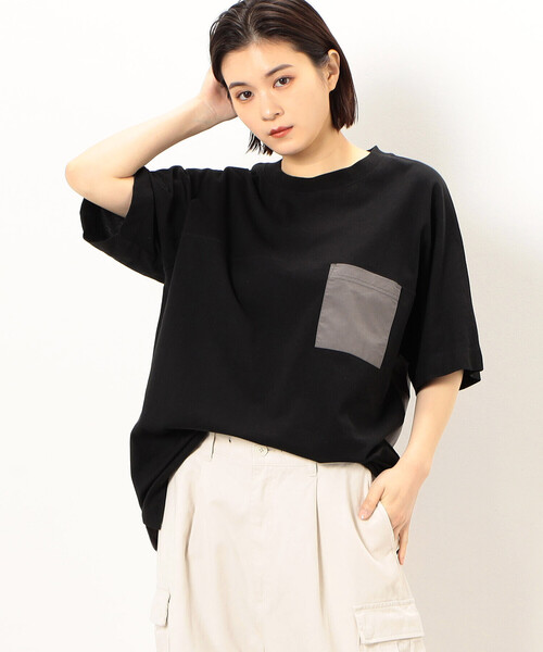 Purple&Yellow（パープルアンドイエロー）の「バックロゴプリント 布帛切替 半袖Ｔシャツ（Tシャツ/カットソー・メンズ・グレイッシュベージュ/アイボリー/ブラック/ターコイズブルー・SMALL/MEDIUM/LARGE）」の19枚目の写真