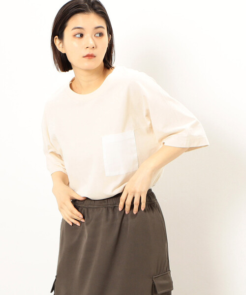 Purple&Yellow（パープルアンドイエロー）の「バックロゴプリント 布帛切替 半袖Ｔシャツ（Tシャツ/カットソー・メンズ・グレイッシュベージュ/アイボリー/ブラック/ターコイズブルー・SMALL/MEDIUM/LARGE）」の21枚目の写真