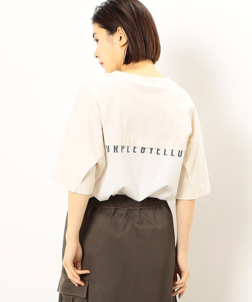 Purple&Yellow（パープルアンドイエロー）の「バックロゴプリント 布帛切替 半袖Ｔシャツ（Tシャツ/カットソー・メンズ・グレイッシュベージュ/アイボリー/ブラック/ターコイズブルー・SMALL/MEDIUM/LARGE）」の22枚目の写真