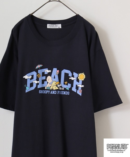 PEANUTS(ピーナッツ)の「PEANUTSプリント半袖Tシャツ(Tシャツ/カットソー・メンズ・ホワイト系/ライトオレンジ系/オフホワイト/グリーン/ネイビー/チャコール・M/L/LL)」の5枚目の写真