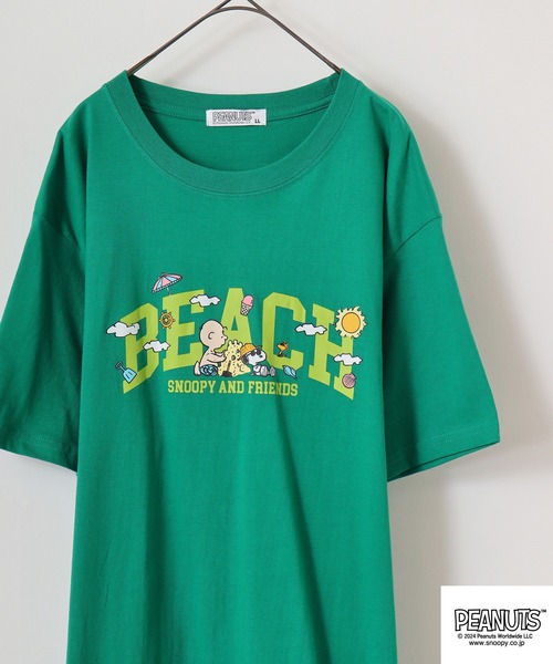 PEANUTS(ピーナッツ)の「PEANUTSプリント半袖Tシャツ(Tシャツ/カットソー・メンズ・ホワイト系/ライトオレンジ系/オフホワイト/グリーン/ネイビー/チャコール・M/L/LL)」の4枚目の写真