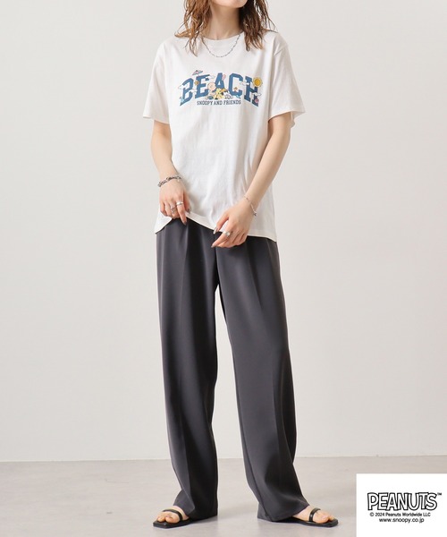 PEANUTS(ピーナッツ)の「PEANUTSプリント半袖Tシャツ(Tシャツ/カットソー・メンズ・ホワイト系/ライトオレンジ系/オフホワイト/グリーン/ネイビー/チャコール・M/L/LL)」の10枚目の写真