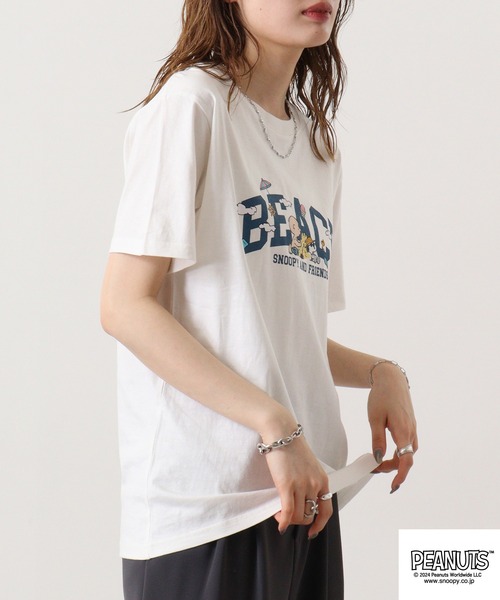 PEANUTS(ピーナッツ)の「PEANUTSプリント半袖Tシャツ(Tシャツ/カットソー・メンズ・ホワイト系/ライトオレンジ系/オフホワイト/グリーン/ネイビー/チャコール・M/L/LL)」の7枚目の写真