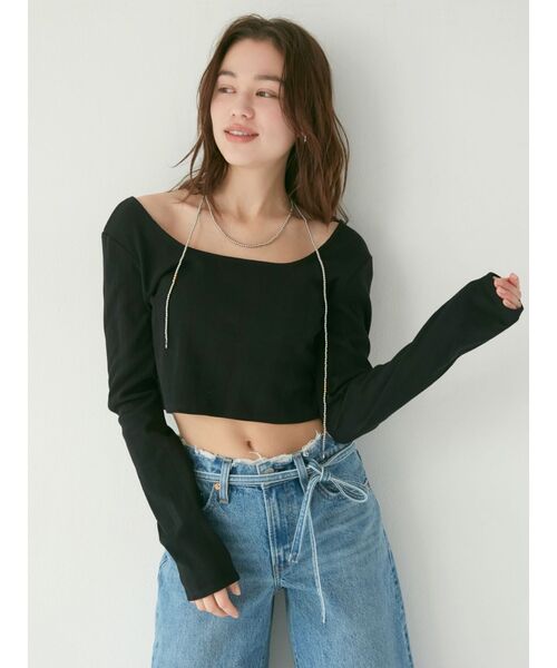 Ungrid（アングリッド）の「スクエアネックショートロングスリーブTee（Tシャツ/カットソー・レディース・パープル/グリーン系その他/ブラック・FREE）」の7枚目の写真