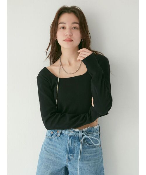 Ungrid（アングリッド）の「スクエアネックショートロングスリーブTee（Tシャツ/カットソー・レディース・パープル/グリーン系その他/ブラック・FREE）」の8枚目の写真